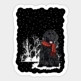 Christmas Labradoodles With Scarf In Winter Forest Sticker